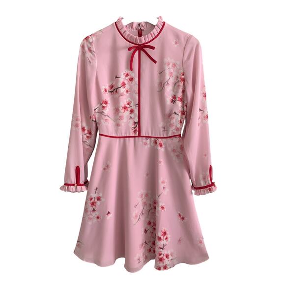Ted Baker Heydii Dress NWT Pink Cherry Blossom Floral Print Size 0 US 2 XS - Picture 1 of 12